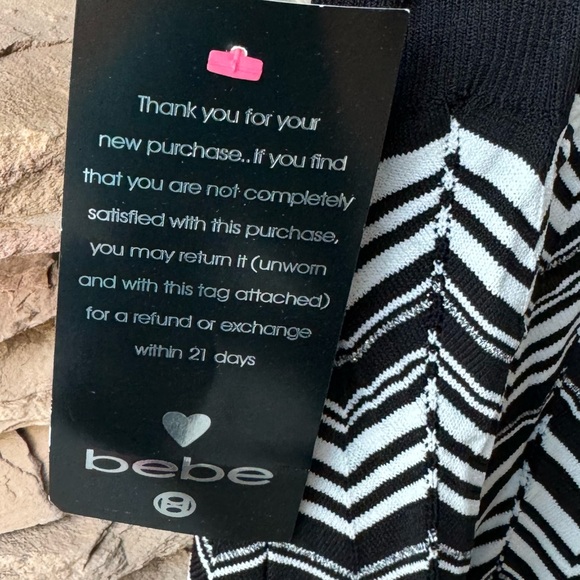 Bebe Cowl Neck  with Lurex Black and White Zig Zag Long Sleeve Dress - Picture 4 of 11